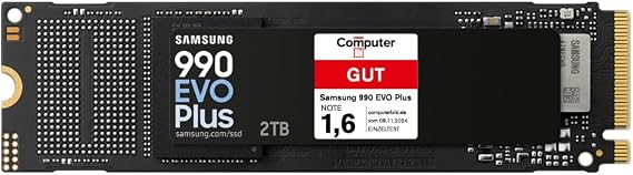Samsung 990 EVO Plus NVMe M.2 SSD 2TB PCIe 4.0 x4 / PCIe 5.0 x2 NVMe 2.0 (2280) 7250MB/s Read 6300MB/s Write Internal SSD for Gaming and Graphics Editing MZ-V9S2T0BW