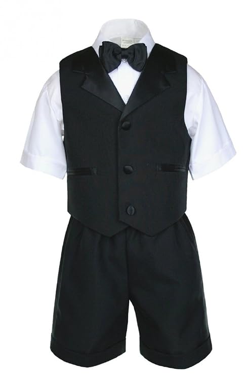 Boy Eton Formal Black Short Vest Set Suit Christening Baptism Easter S-4T (4T)