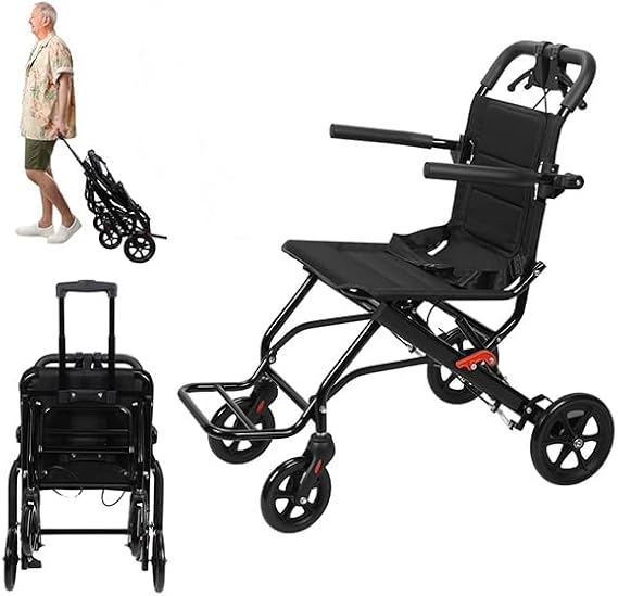 Lightweight Wheelchairs, Foldable Transport Wheelchairs Narrow Doorways Wheel Chair with Pull Bar, Hand Push Mobility Scooter Compact Travel Wheelchair for Adults Senior B