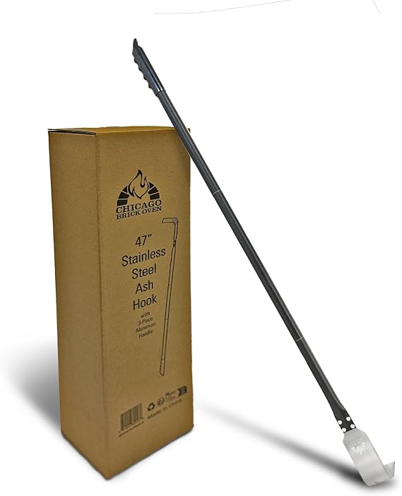 47" Stainless Steel Ash Hook with 3-Piece Aluminum Handle, Ash Rake, Charcoal Rake, Charcoal Rake for Grill, Fire Rake Tool for Home Chefs, Pizza Oven and Fireplace