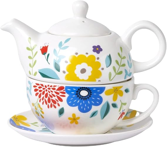 Tea for One Set, Porcelain Teapot and Cup Set, Garden Spring