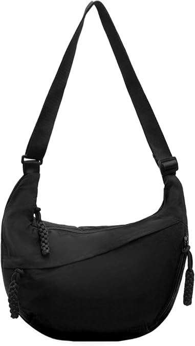 Crescent Cross Body Bag Women - Black Crescent Bag for Women - Nylon Crossbody Bags with Adjustable Strap for Holiday Daily
