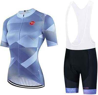 Womens Cycling Clothing Set Road Bike Shirts Short Sleeve Breathable Cycling Jersey with Gel Padded Bib Shorts