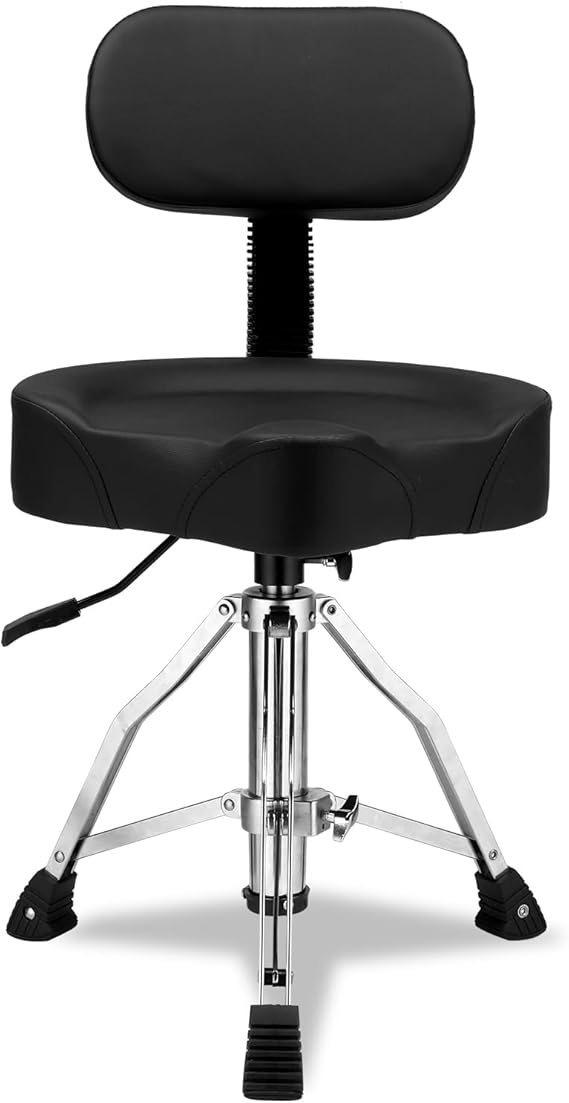 Drum Stool Throne with Backrest Hydraulic Adjustable Guitar Chair Saddle Seat Drum Stool for Adult Drummers for Piano Guitar, Black