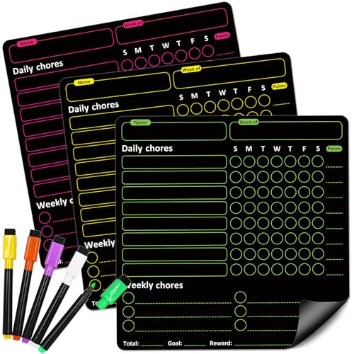 Magnetic Chore Chart for Teens Family - Daily Routine Chart - Weekly Dry Erase to do List White Board 3 Pcs