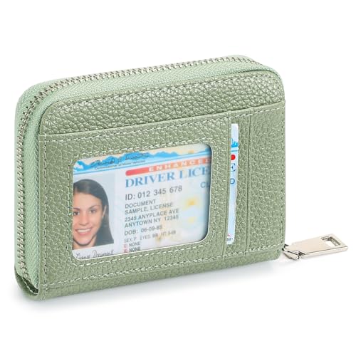 FALAN MULE RFID Credit Card Holder,Small Genuine Zipper Leather Card Case Wallet for Women