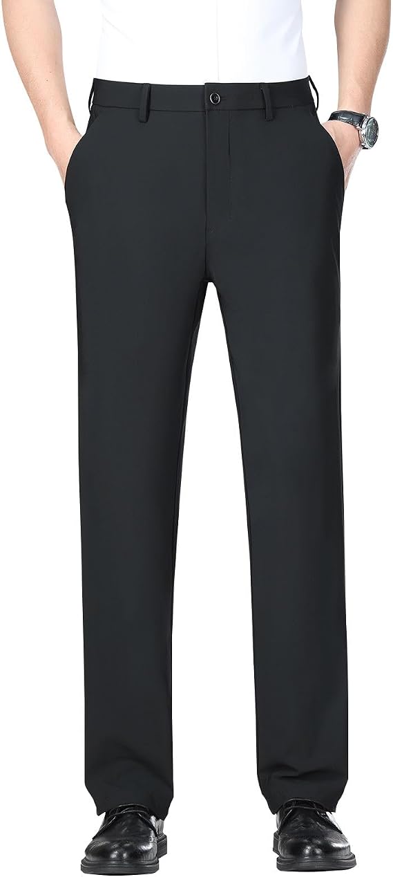 Men's Regular Fit Dress Pants Expandable-Waist Flat-Front Stretch Lightweight Golf Pants