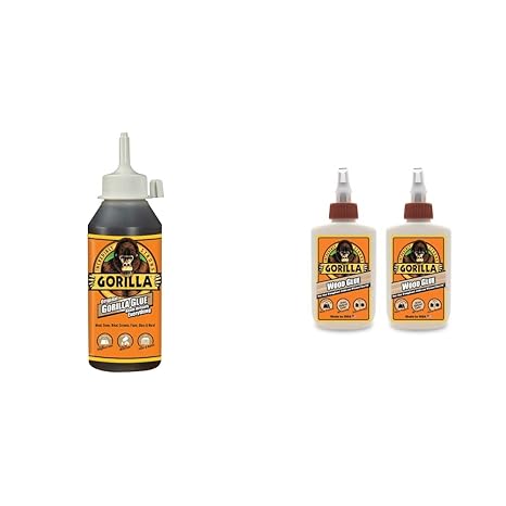 Gorilla Original Gorilla Glue, Waterproof Polyurethane Glue, 8 Ounce Bottle, Brown, (Pack of 1) & Wood Glue, 4 Ounce Bottle, Natural Wood Color, (Pack of 2)