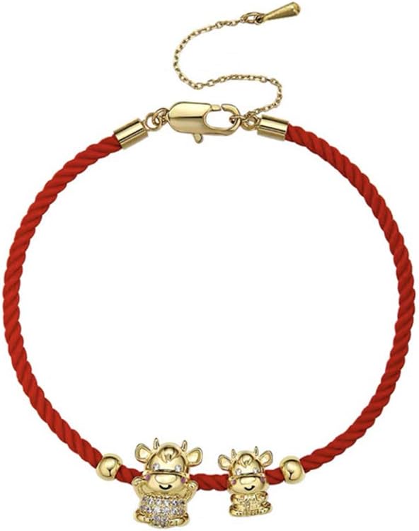 Vanski Chinese Zodiac Sign Cow Charm Bracelet for Women Red Rope Year of Ox Good Luck Symbol Jewelry