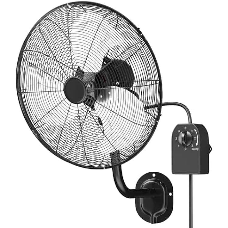 MEPTY 20 Wall Mount Fan, Heavy Duty Industrial Wall Fan, High Velocity Oscillating Fans with 3 Speeds for Patio, Shop, Greenhouse, Garage, Commercial, Household use