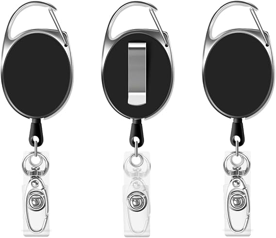 Badge Reel, 3 Pcs Reel Clips Retractable Lanyard Keyring with Key Belt Reel Heavy Duty Retractable Lanyard Keychain for Key Ring ID Card Badge Holder