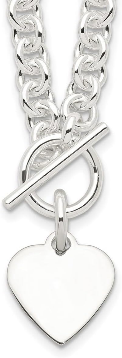 JewelryWeb - Sterling Silver Polished Engravable Heart Tag Heavy Toggle Necklace - 6mm wide x 18 Long - Designer Heart Necklace for Women - Statement Jewelry for Mom