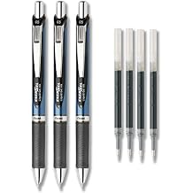 Pentel EnerGel Deluxe RTX Liquid Gel Ink Pen Set Kit, Pack of 3 with 4 Refills (Black - 0.5mm)