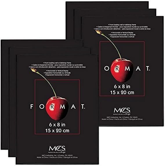 MCS Format Picture Frame, 6x8, Black, Tabletop Easel, 6-Pack