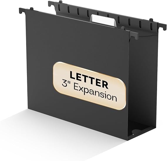Black Hanging File Folder Extra Capacity,3" Expansion Letter Size | Plastic Hanging File Organizer for Filing Cabinet Folders Office Home,Reinforced Heavy Duty Hang Folders with Tabs,12 Pack