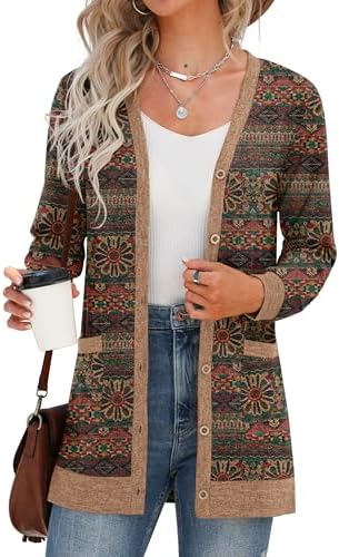 GRECERELLE Women's Long Sleeve Open Front Cardigan Button Down Ribbed Lightweight Knit Outerwear with Pocket