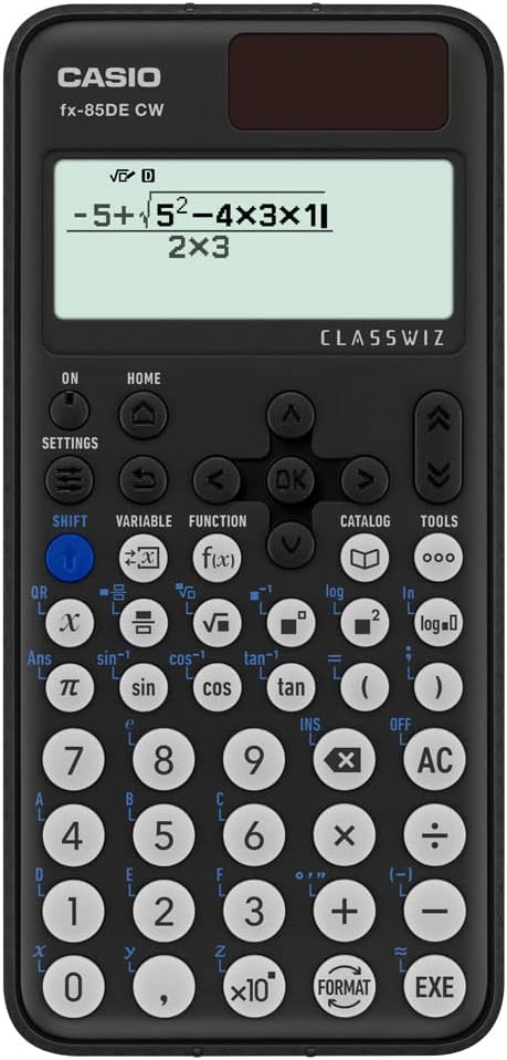 Casio FX-85DE CW ClassWiz School Calculator Natural Display 310 Functions 310+ functions easy operation German menu navigation fractions statistics value table for 2 functions. QR code function