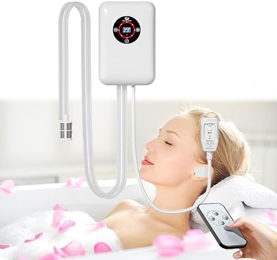 Portable Water Heater- 1200W Bathtub Bathtub Warmer，Intelligent Temperature Control,Water and Electricity Separation, Leakage Protection, and Dry-Boil Prevention，spas, and Saunas