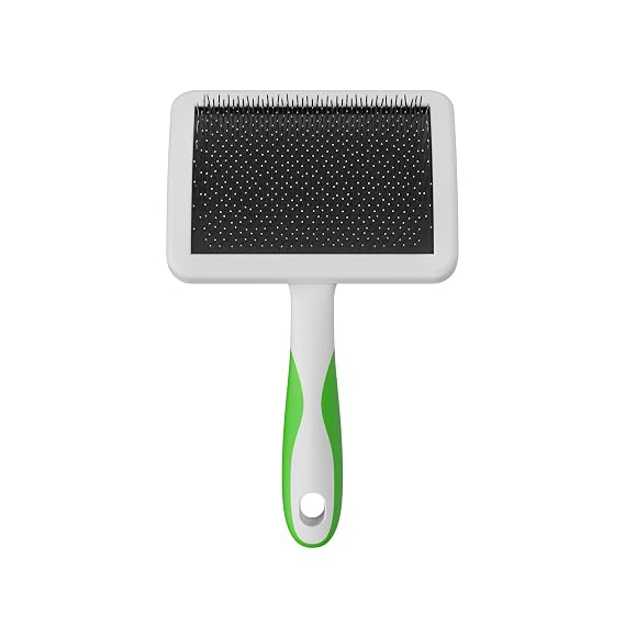 Andis 68540 Self-Cleaning Slicker Brush, Large, Green | Curved stainless-steel bristles reduce shedding up to 90%, pet grooming brush for all breeds