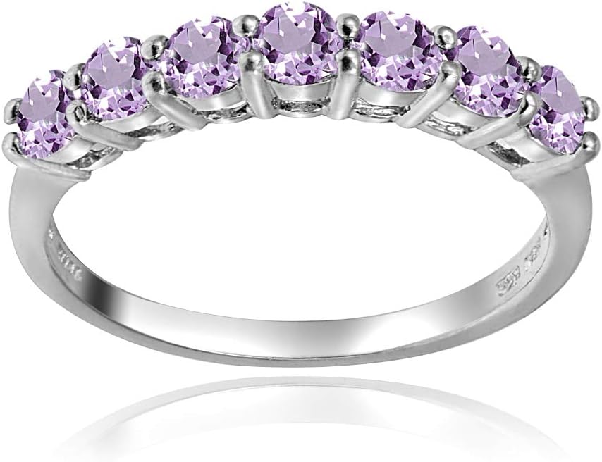 Sterling Silver Gemstone 3mm Thin Half Eternity Band Ring