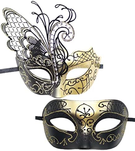 Awlsyj Couples Masquerade Mask Metal Roman Venetian Halloween Mardi Gras Costumes Party Ball Prom Mask