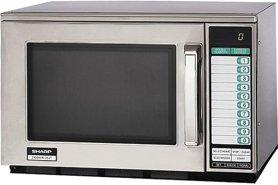Sharp R25JTF Commercial Microwave Oven, 2100W, Heavy-Duty, 0.70 Cu. Ft. Stainless Steel, 20 Program Inputs, 3-Stage Cooking, SelectapowerTM, Express DefrostTM, Digital Display