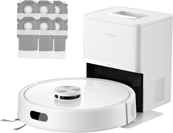 roborock Q7 M5+ Robot Vacuum and Mop White with 6-Pack Disposable Dust Bags
