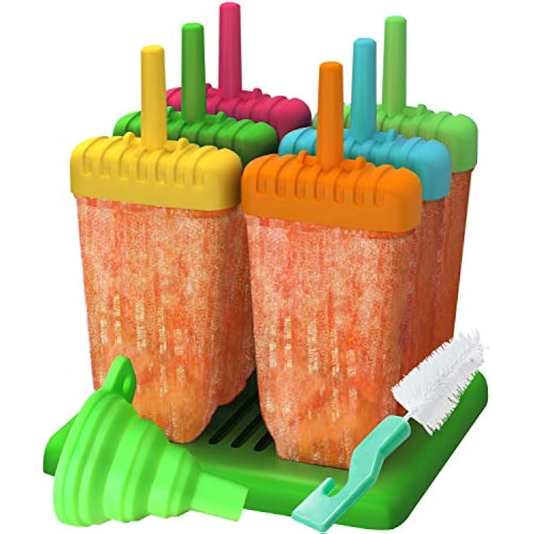 Ozera Popsicle Molds, Set of 6 Reusable Ice Pop Molds, Ice Cream Mold Popsicle Maker Molds for DIY Popsicles With Silicone Funnel & Cleaning Brush