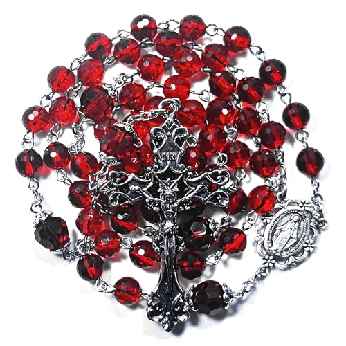 Rosary Beads Chaplet Red Polyhedral Cutting Artificial Crystal Glass Rosery Cross Catholic gifts
