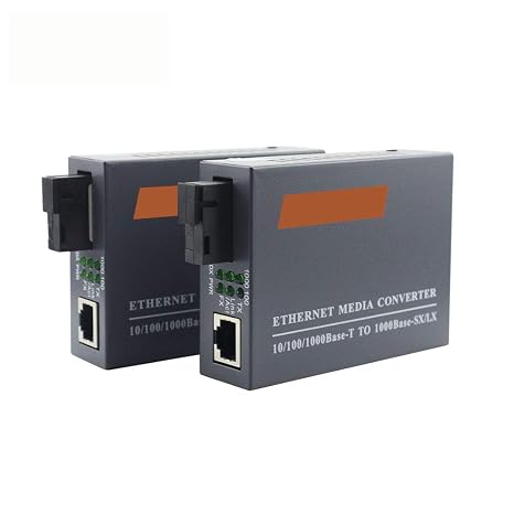 1 Pair Gigabit Fiber Media Converter Single Mode to RJ45 Fiber Media Converter SC 10/100/1000Mbps with Power Supply