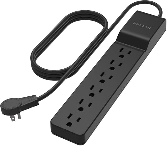 Belkin Surge Protector Power Strip with 6 AC Outlets, 6ft/1.8M Long Heavy-Duty Extension Cord, 360-Degree Rotating AC Plug for Conference Rooms, Computer Desktops, More - 600 Joules of Protection
