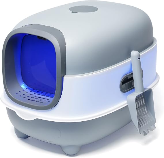 Cat Litter Box with Automatic Sand-Proof cage Sterilization and Deodorization Function With Litter Scoop Enclosed Extra Large Cat Litter Tray Easy To Clean