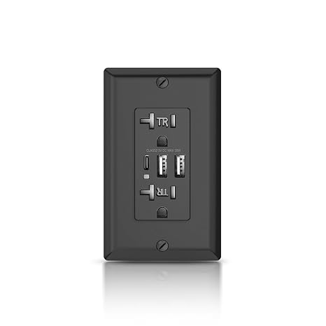 USB C Outlet, 6.0A High Speed Charging Receptacle with Type C & A Port, 20 Amp Duplex Tamper-Resistant Receptacle, 3 Ports Charging Power Socket, FCC & UL Listed, Black, 1 Pack