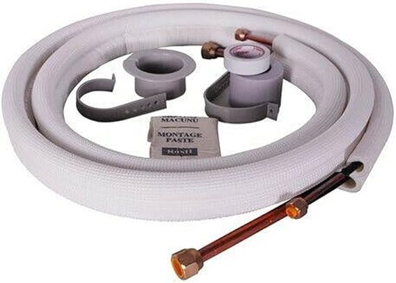 Copper Air Conditioner Line Set, 7 Metre Insulated Pipe Kit, 1/4 and 3/8 inch Coil Tubes with Installation Accessories