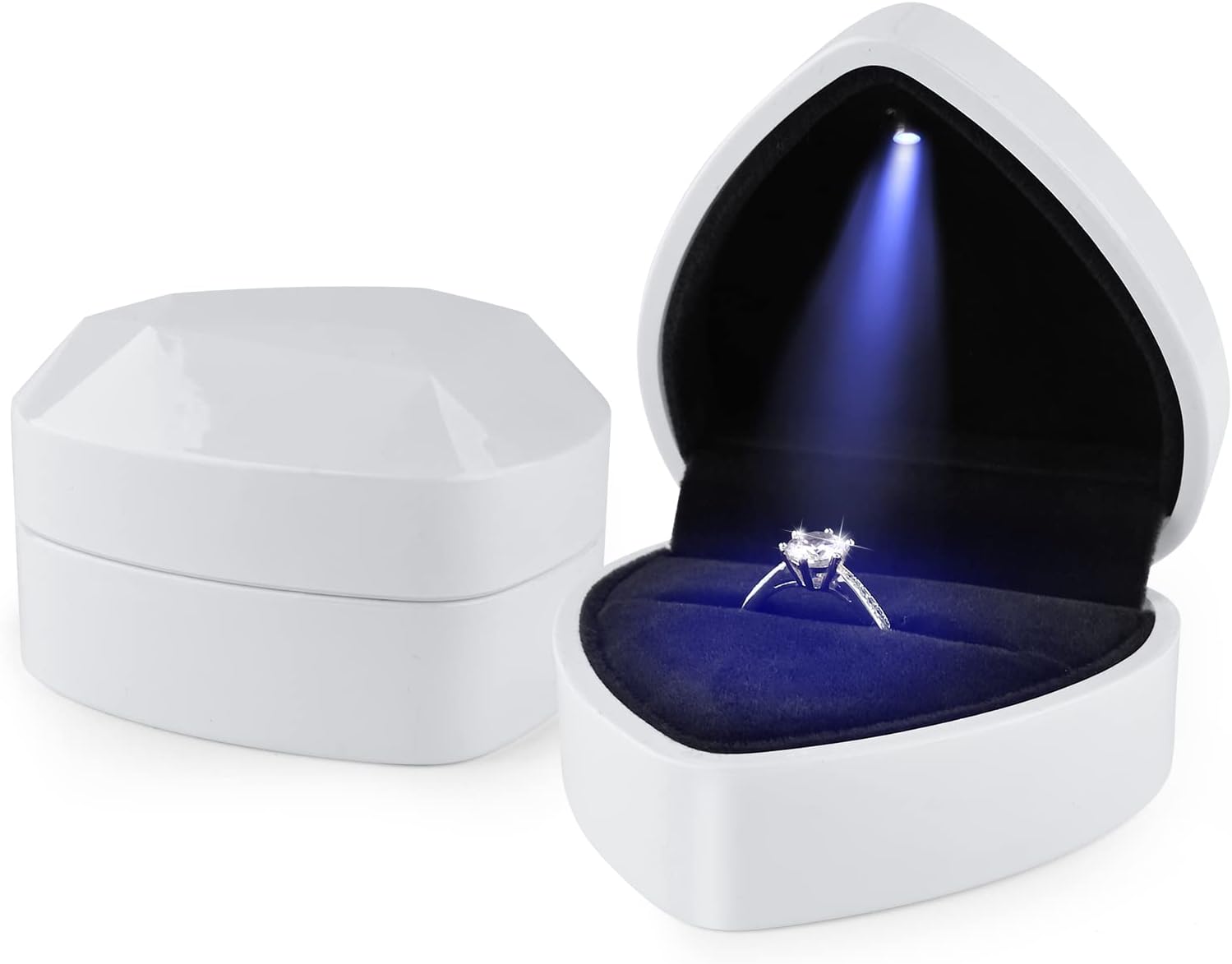 Hileyu Ring Box With Led Light Jewellery Gift Box Engagement Creative Diamond Heart Shaped Ring Box Wedding Ring Case For Proposal Engagement Wedding White