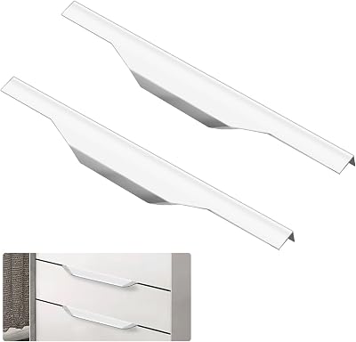 2 Pieces Aluminium Alloy Finger Pulls for Cabinets, 11.8 Inch Cabinet Edge Pull Handles, Concealed Hidden Draw Pull for Wardrobe Kitchen Bathroom Drawers White