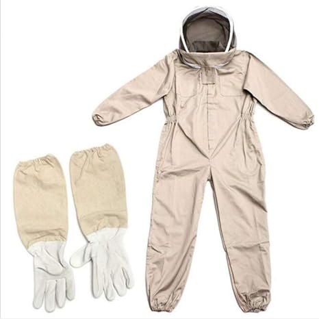Beekeeper Professional Jumpsuit Suit Beekeeping Brown Space Suit with Self Supporting Veil for Bee Keepers Include Protective Gloves