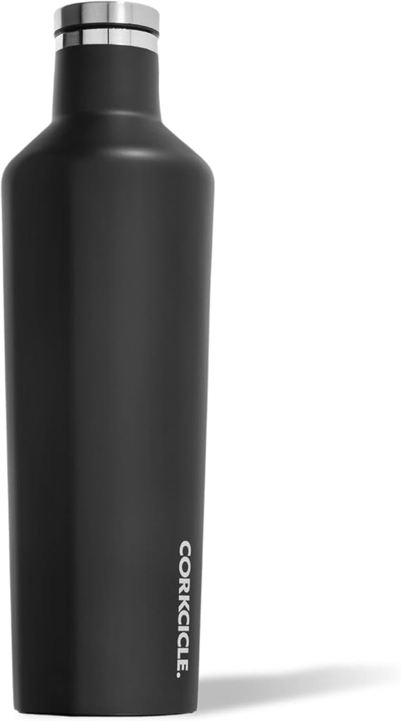 Corkcicle Insulated Canteen, Cold 25H, Hot 12H, 25 oz, Black