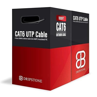 Dripstone CAT6 Direct Burial Ethernet Cable 23AWG Solid CCA UTP, Waterproof HDPE Insulated, Polyethylene PE Jacket for IndoorOutdoor Installations Black - 1000ft
