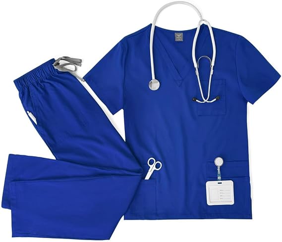 Summer Men's Thin Straight-Cut Trousers Pure Color Set, Scrub Suits for Work