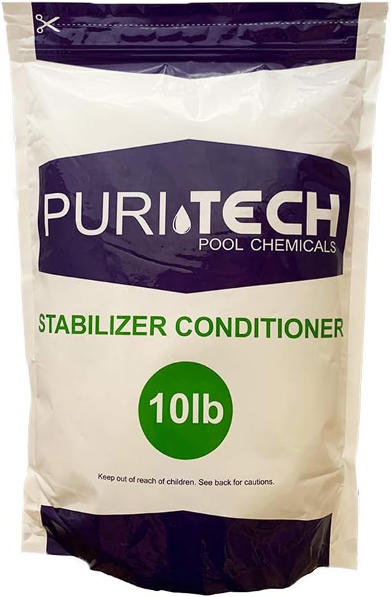 Puri Tech Pool Chemicals Stabilizer & Conditioner 100% Cyanuric Acid for Pools and Spas, UV Protection for Chlorine Dissipation, Fast Acting - 10 lb