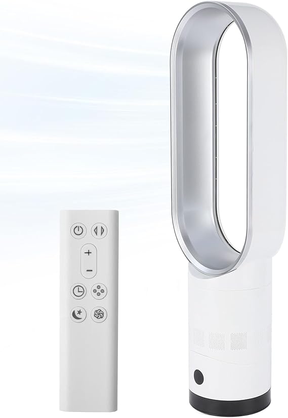 Bladeless Tower Fan for Bedroom,Bladeless Fan with Air Purifier,Cooling Fan with Remote,Touch,Timer, HEPA Filter,Oscillating 10 Speeds,90° Oscillation,Ultra-Quiet Floor Fan for Home Office (White-C)
