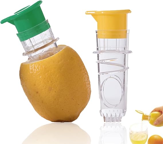 Lemon Squeezer - Manual Citrus Juicer with Screw-Top Lid & Built-In Filter, Dual-Use Lime/Lemon Press for Cocktails, Portable Hand Juicer (2-Piece Set, Yellow+Green)