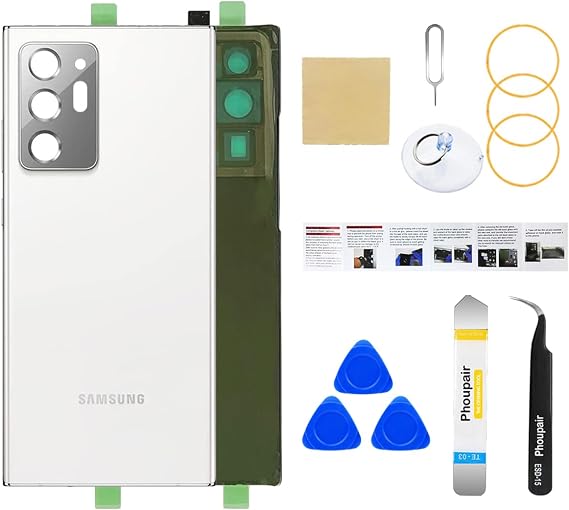 Rear Back Glass Replacement Compatible with Samsung Galaxy Note 20 Ultra with Professional Repairing Tool Kit (Mystic White)