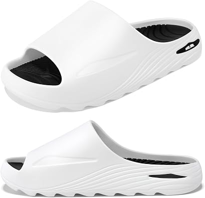 Mens Recovery Slides - Orthotic Arch Support Sandals for Plantar Fasciitis,Comfortable Cushioned Sport Slides with Open Toe, Reduces Foot & Joint Stress, Size7-13
