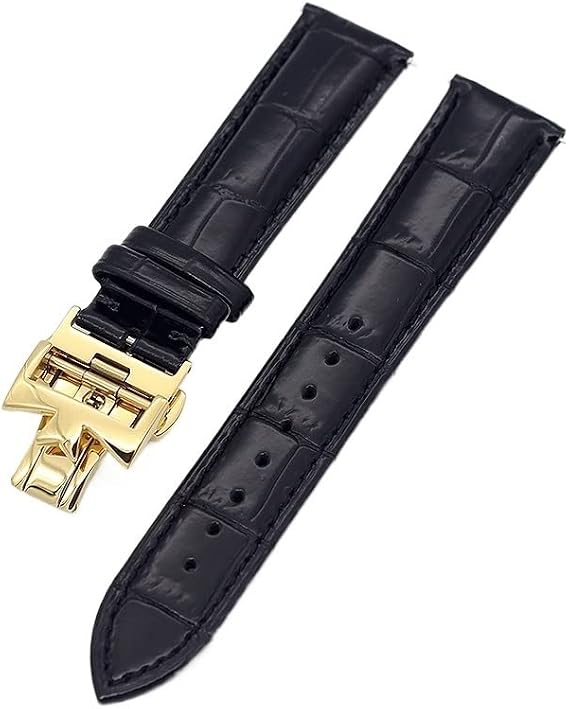 19mm 20mm 22mm Double-Sided Cowhide Watch Bands for Vacheron VC Watch Strap Constantin for Men and Women Cow Leather Bracelets (Color : Black Golden Clasp, Size : 19mm)