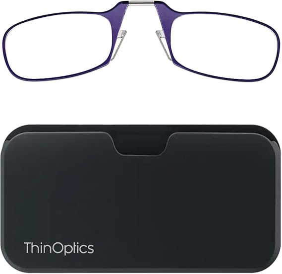 ThinOptics Pod Reading Glasses - Slim Armless Pocket Readers - Black, Purple 2.5x