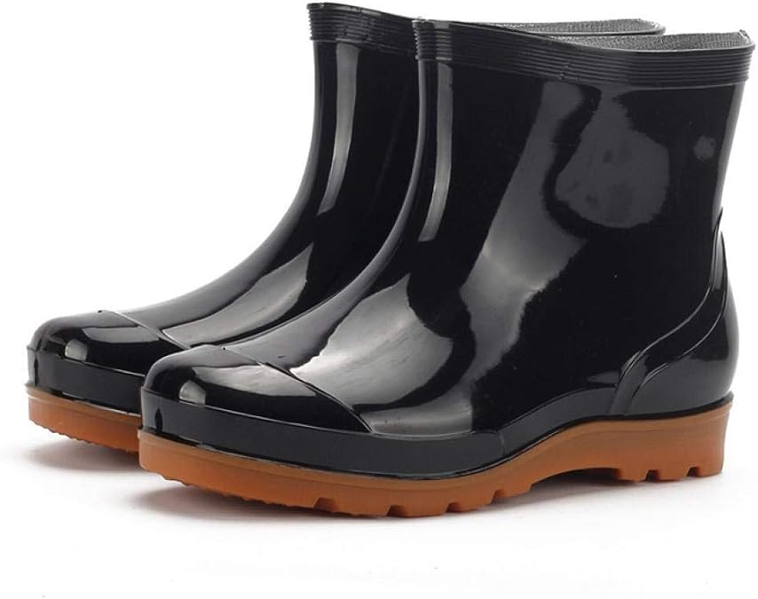 Mens Rain Boots Hardwearing Anti-skidding Patchwork Slip On Waterproof Non-Slip Plastic Cement Rain Boots Rain Ankle Boots