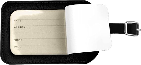 Personalized Luggage Tags Custom Your Own Text, Image, Photo, Logo Customized Airplane Name ID Identifier Labels for Suitcase Travel Bag Leather Privacy Cover Black Baggage Tag