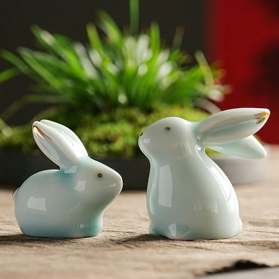 One Set Ceramic Bunny Ornaments Tea Pet Cute Rabbit Kung Fu Tea Figurine Accessories Decorations
